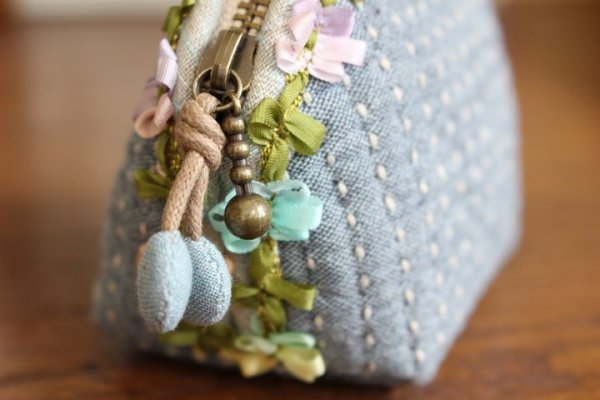 Photo4: Mini Pouch with Ribbon Braid / Navy (4)