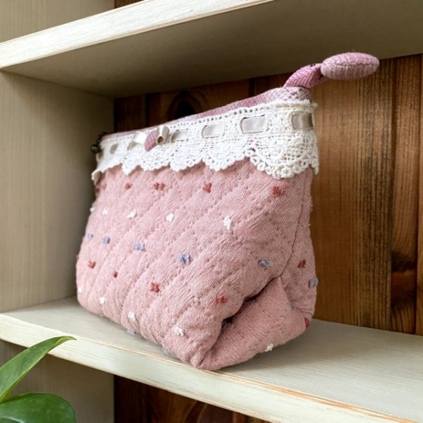 Photo2: [SALE] Lace Ribbon Make-up Bag  (2)
