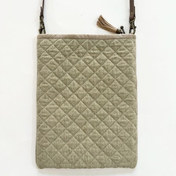 Photo3: Flat Shoulder Bag with Squares  (3)