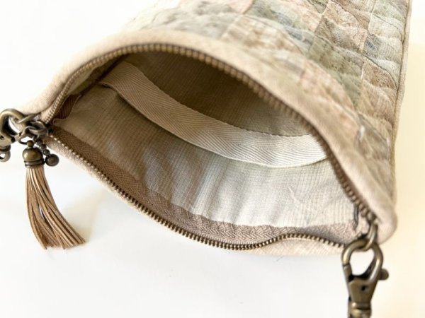 Photo2: Flat Shoulder Bag with Squares  (2)