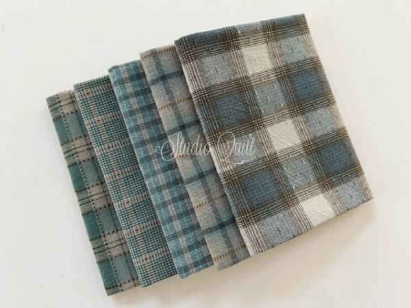 Photo1: Yarn Dyed Fabric - Set of 5 Cuts (23-12-29) Blue  (1)