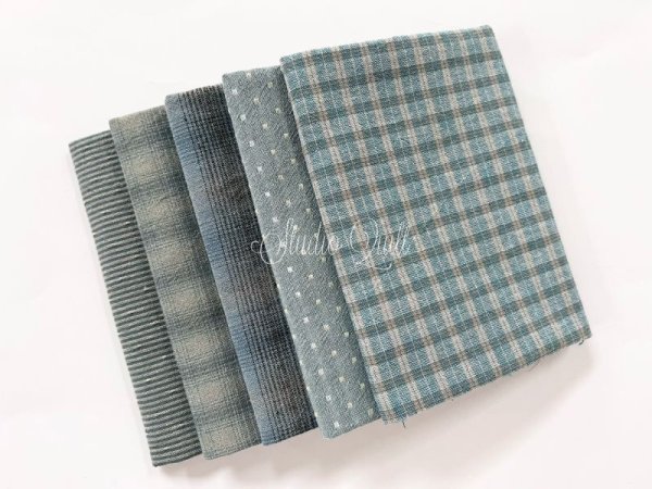 Photo1: Yarn Dyed Fabric - Set of 5 Cuts (24-7-24) Blue (1)