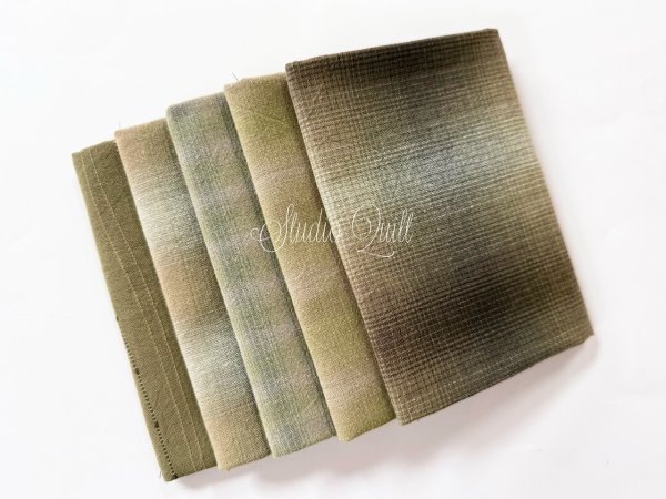 Photo1: Yarn Dyed Fabric - Set of 5 Cuts (24-10-19) Green (1)