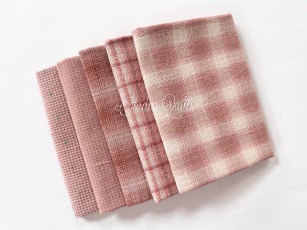 Photo1: Yarn Dyed Fabric - Set of 5 Cuts (24-10-19) Pink (1)