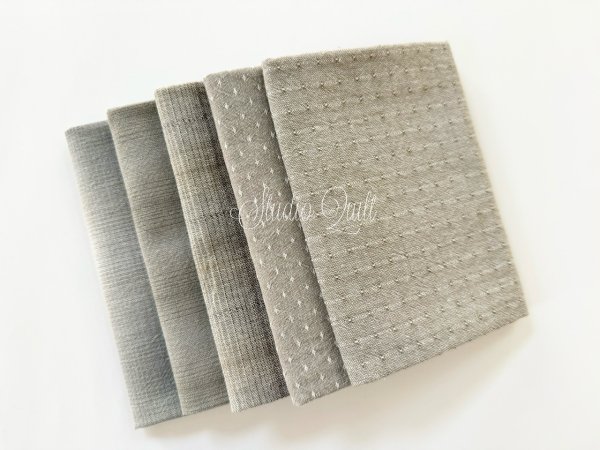 Photo1: Yarn Dyed Fabric - Set of 5 Cuts (24-12-2) Grey (1)