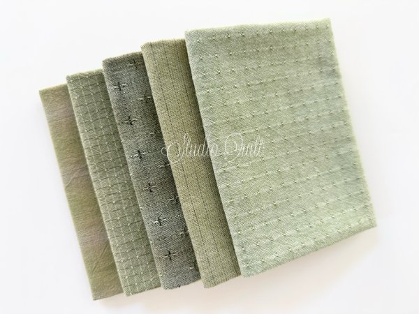 Photo1: Yarn Dyed Fabric - Set of 5 Cuts (24-12-4) Green (1)