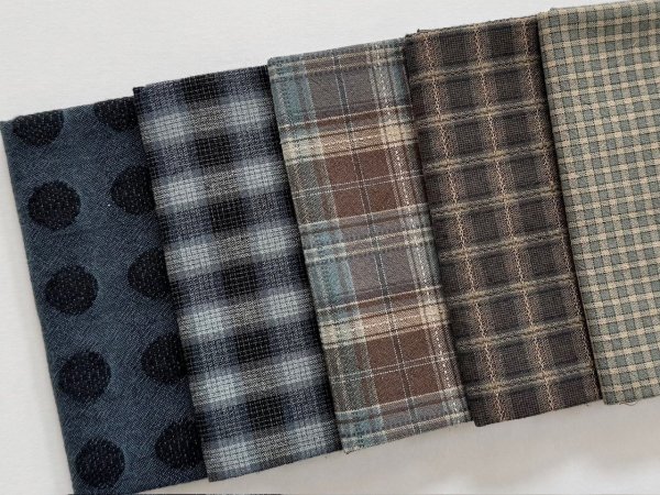 Photo2: Yarn Dyed Fabric - Set of 5 Cuts (25-3-21) Blue #3 (2)