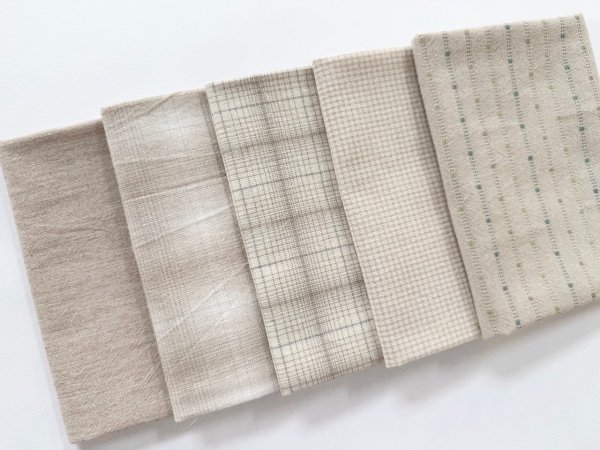 Photo2: Yarn Dyed Fabric - Set of 5 Cuts (25-5-29) Ivory  (2)