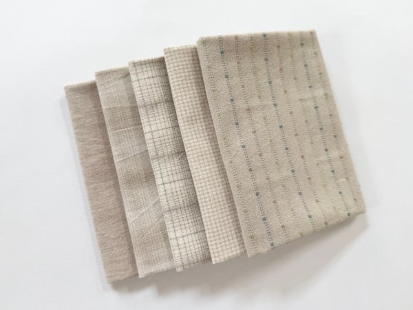 Photo1: Yarn Dyed Fabric - Set of 5 Cuts (25-5-29) Ivory  (1)