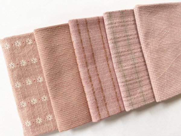 Photo2: Yarn Dyed Fabric - Set of 5 Cuts (25-8-20) Pink (2)