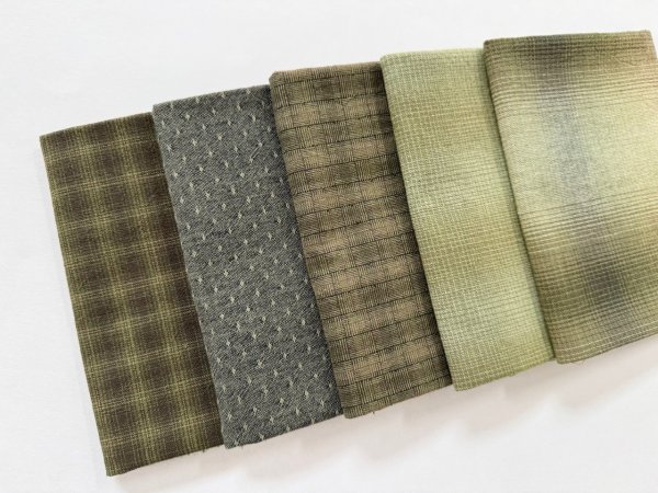 Photo2: Yarn Dyed Fabric - Set of 5 Cuts (25-9-6) Green (2)