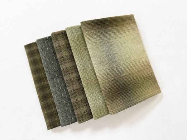 Photo1: Yarn Dyed Fabric - Set of 5 Cuts (25-9-6) Green (1)