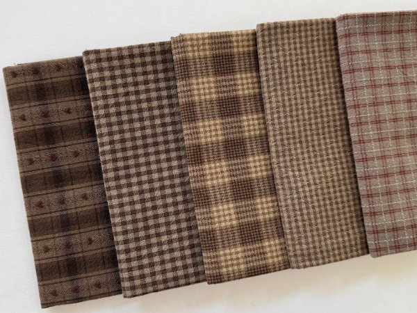 Photo2: Yarn Dyed Fabric - Set of 5 Cuts (25-9-16) Brown  (2)