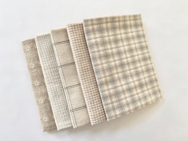 Photo1: Yarn Dyed Fabric - Set of 5 Cuts (25-9-16) Ivory  (1)