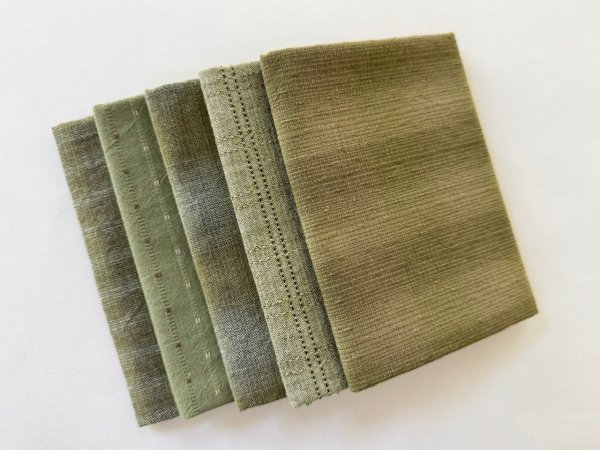 Photo1: Yarn Dyed Fabric - Set of 5 Cuts (25-9-16) Green  (1)