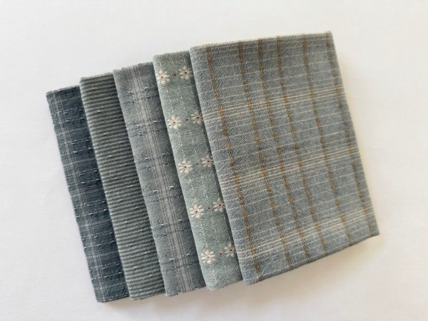 Photo1: Yarn Dyed Fabric - Set of 5 Cuts (25-9-16) Blue  (1)