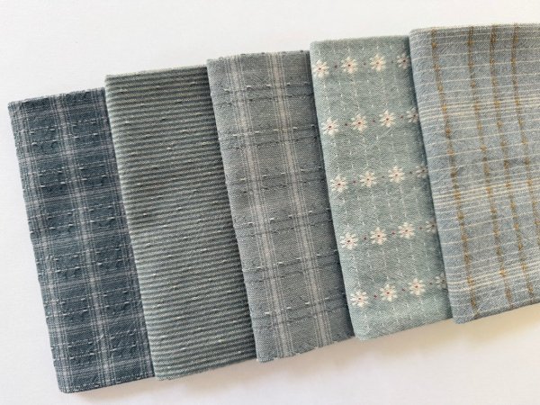 Photo2: Yarn Dyed Fabric - Set of 5 Cuts (25-9-16) Blue  (2)