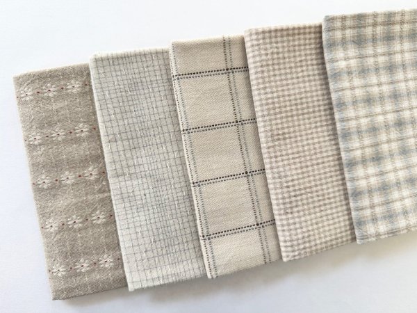 Photo2: Yarn Dyed Fabric - Set of 5 Cuts (25-9-16) Ivory  (2)