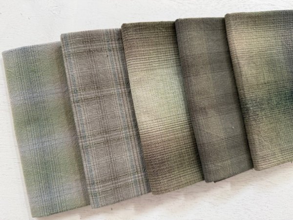 Photo2: Yarn Dyed Fabric - Set of 5 Cuts (26-1-28) Green (2)
