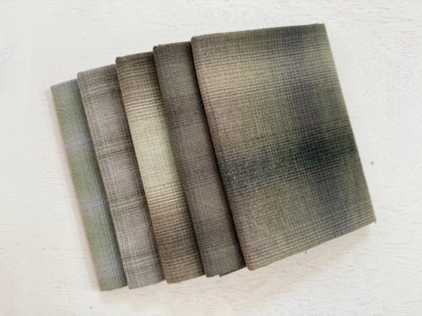 Photo1: Yarn Dyed Fabric - Set of 5 Cuts (26-1-28) Green (1)