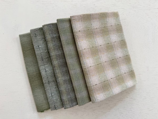 Photo1: Yarn Dyed Fabric - Set of 5 Cuts (26-2-2) Green (1)