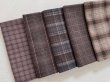 Photo2: Yarn Dyed Fabric - Set of 5 Cuts (26-2-2) Brown #2 (2)
