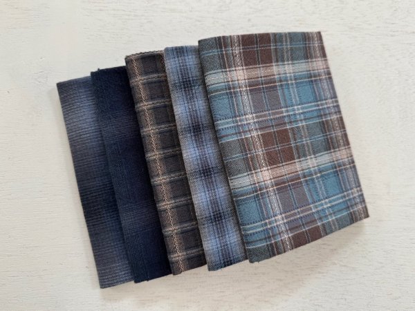 Photo1: Yarn Dyed Fabric - Set of 5 Cuts (26-2-2) Blue #3 (1)