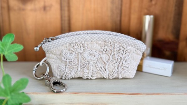 Photo1: Mini Zip Pouch with Lace Motif (1)