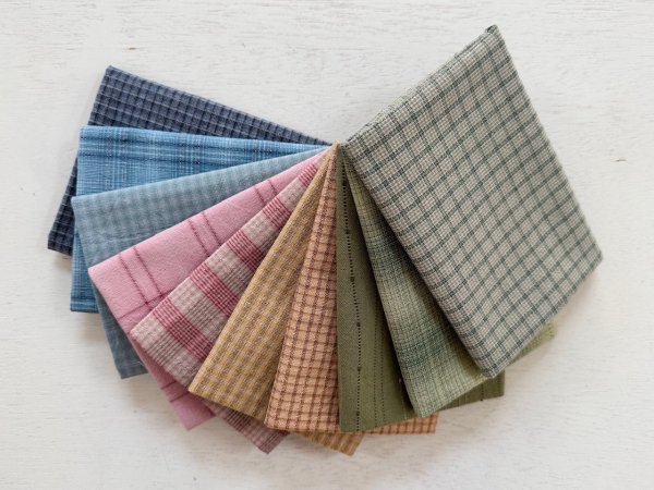 Photo1: Yarn Dyed Fabric - Set of 10 Cuts (26-2-5)  (1)