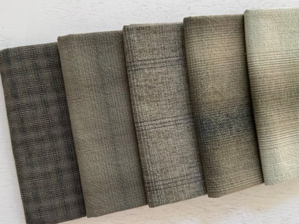 Photo2: Yarn Dyed Fabric - Set of 5 Cuts (26-2-10) Green #1 (2)