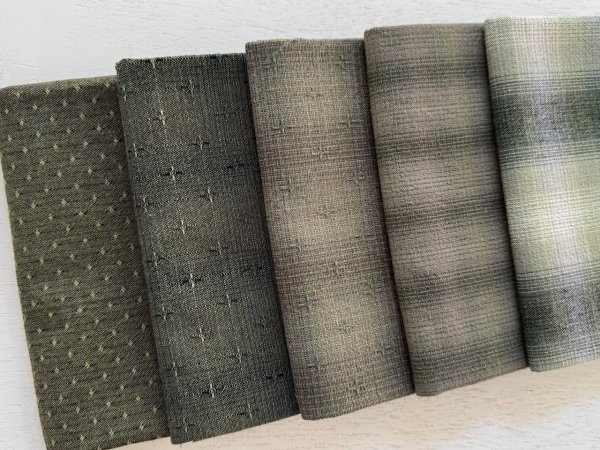 Photo2: Yarn Dyed Fabric - Set of 5 Cuts (26-2-10) Green #2 (2)