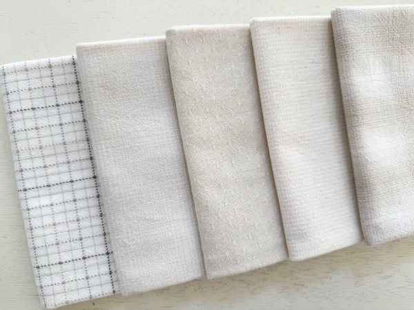 Photo2: Yarn Dyed Fabric - Set of 5 Cuts (26-2-10) Ivory (2)