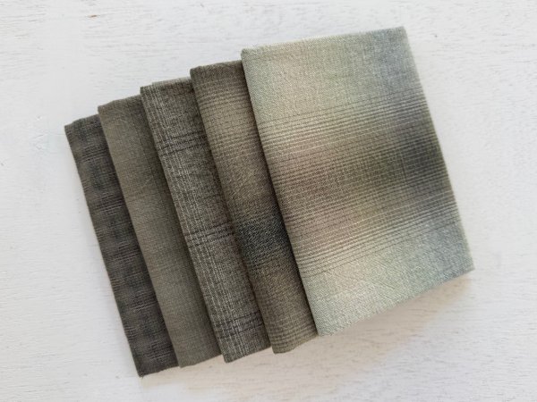 Photo1: Yarn Dyed Fabric - Set of 5 Cuts (26-2-10) Green #1 (1)