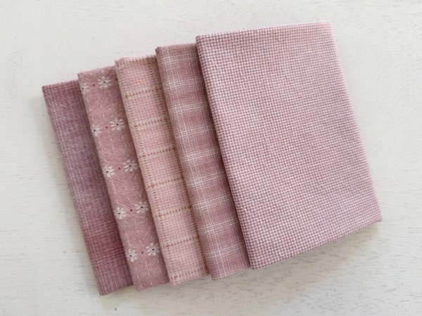 Photo1: Yarn Dyed Fabric - Set of 5 Cuts (26-3-25) Pink (1)