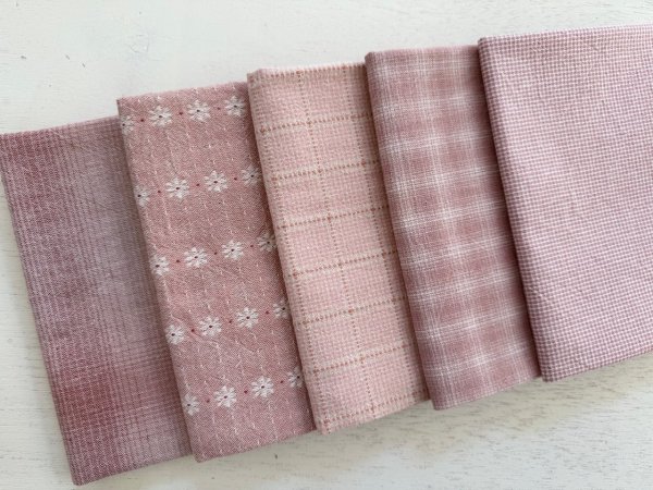 Photo2: Yarn Dyed Fabric - Set of 5 Cuts (26-3-25) Pink (2)