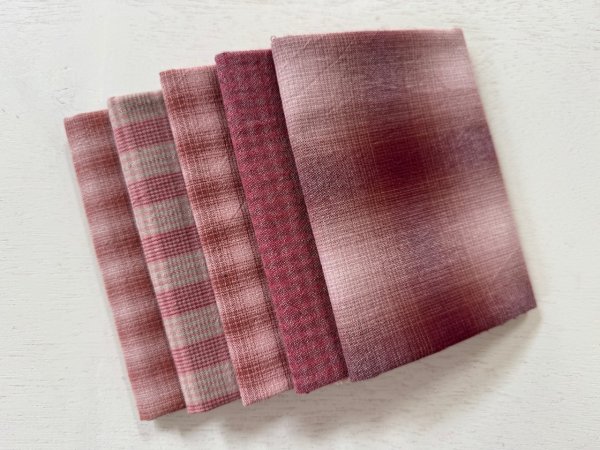 Photo1: Yarn Dyed Fabric - Set of 5 Cuts (26-3-27) Pink #2 (1)