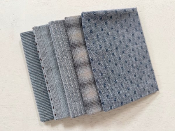 Photo1: Yarn Dyed Fabric - Set of 5 Cuts (26-3-27) Blue  (1)