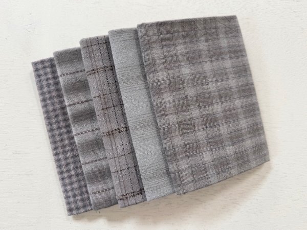 Photo1: Yarn Dyed Fabric - Set of 5 Cuts (26-3-27) Grey (1)