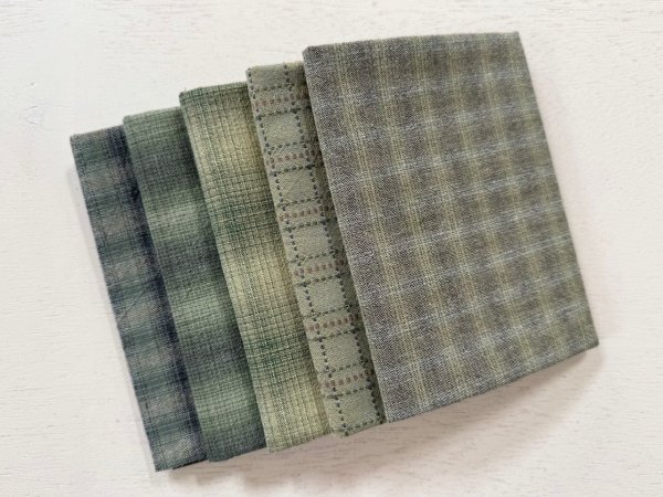 Photo1: Yarn Dyed Fabric - Set of 5 Cuts (26-3-27) Green (1)