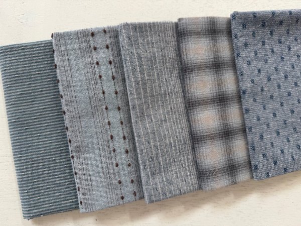 Photo2: Yarn Dyed Fabric - Set of 5 Cuts (26-3-27) Blue  (2)