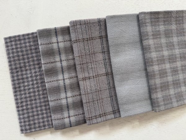 Photo2: Yarn Dyed Fabric - Set of 5 Cuts (26-3-27) Grey (2)