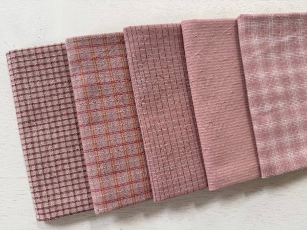 Photo2: Yarn Dyed Fabric - Set of 5 Cuts (26-3-27) Pink #1 (2)