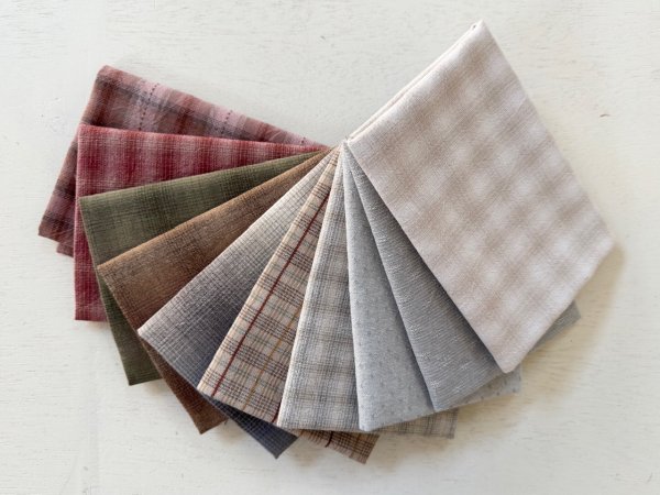 Photo1: Yarn Dyed Fabric - Set of 10 Cuts (26-5-6) #1 (1)