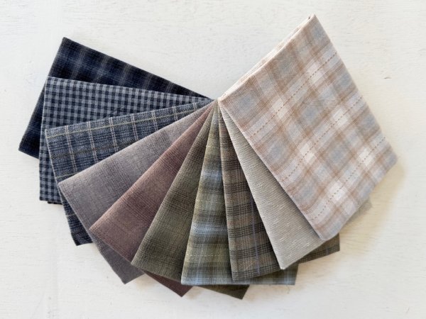 Photo1: Yarn Dyed Fabric - Set of 10 Cuts (26-5-6) #2 (1)