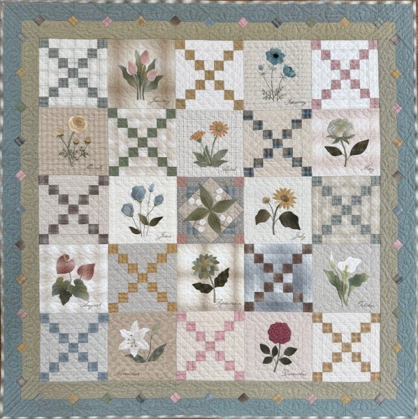 Photo1: Monthly Quilt 2025 | Birth Month Flowers  (The entire quilt kit from #1 April - #6 February) (1)