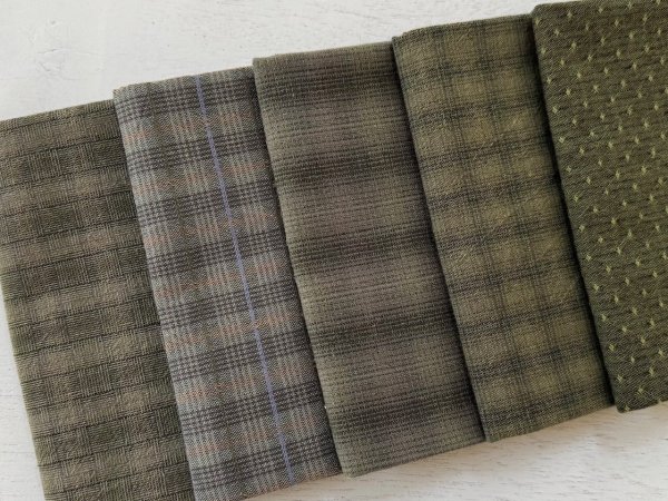 Photo2: Yarn Dyed Fabric - Set of 5 Cuts (26-6-17) Green (2)