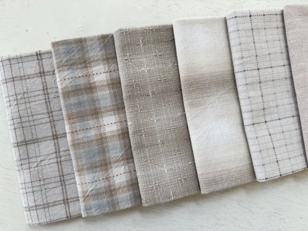 Photo2: Yarn Dyed Fabric - Set of 10 Cuts (26-6-17) Ivory  (2)