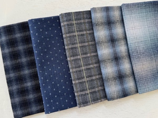 Photo2: Yarn Dyed Fabric - Set of 5 Cuts (26-6-17) Blue (2)