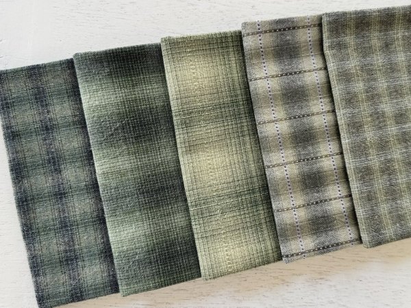 Photo2: Yarn Dyed Fabric - Set of 5 Cuts (26-9-25) Green (2)