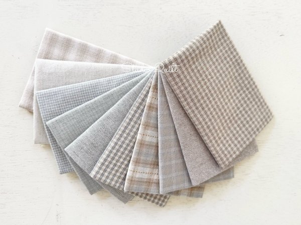 Photo1: Yarn Dyed Fabric - Set of 10 Cuts (26–9-25) Ivory (1)